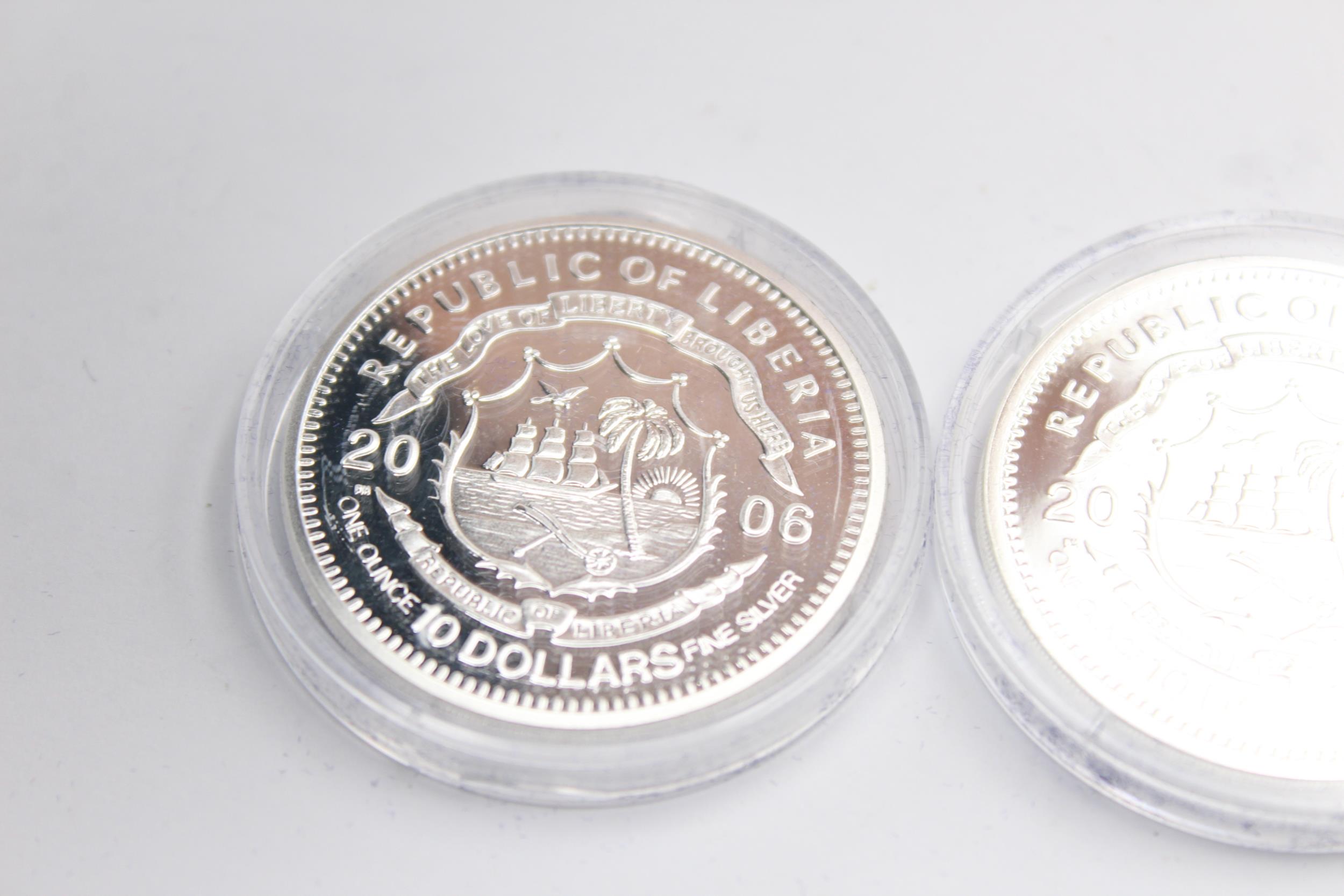 2 x 2006 Queen Elizabeth II 80 YEARS .999 FINE SILVER COINS, Liberia $10 (62g) // All items are - Image 2 of 4