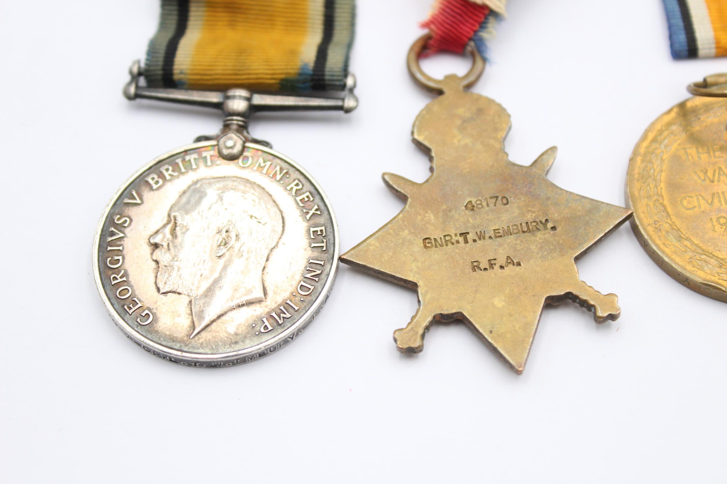 WW1 1914-15 Star Trio Named 48170 Gnr A-Cpl T. W Embury RFA, RA // WW1 1914-15 Star Trio Named 48170 - Image 6 of 7