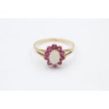 9ct Gold Ruby & Opal Halo Ring (2.1g) Size T