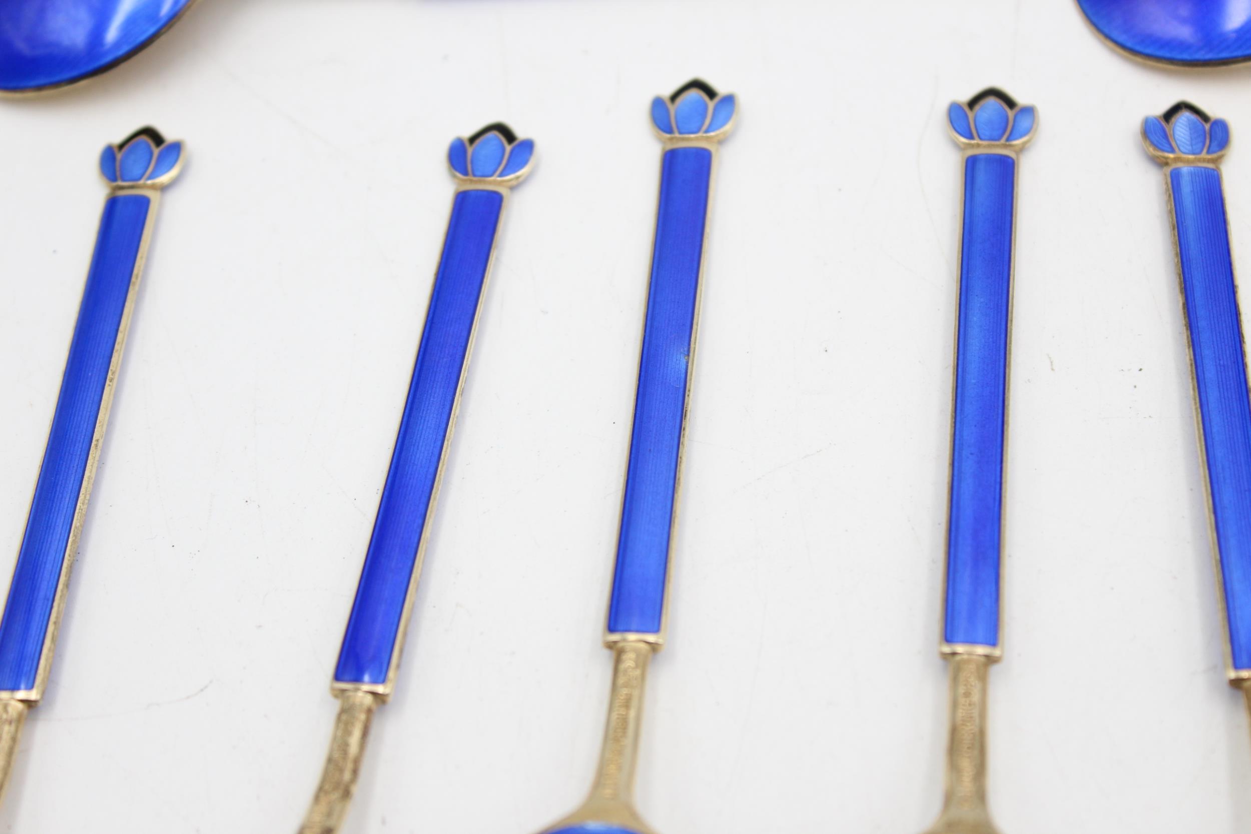 12 x Vintage Stamped .925 Norway STERLING SILVER David Anderson Spoons (278g) // w/ Blue Guilloche - Image 6 of 9