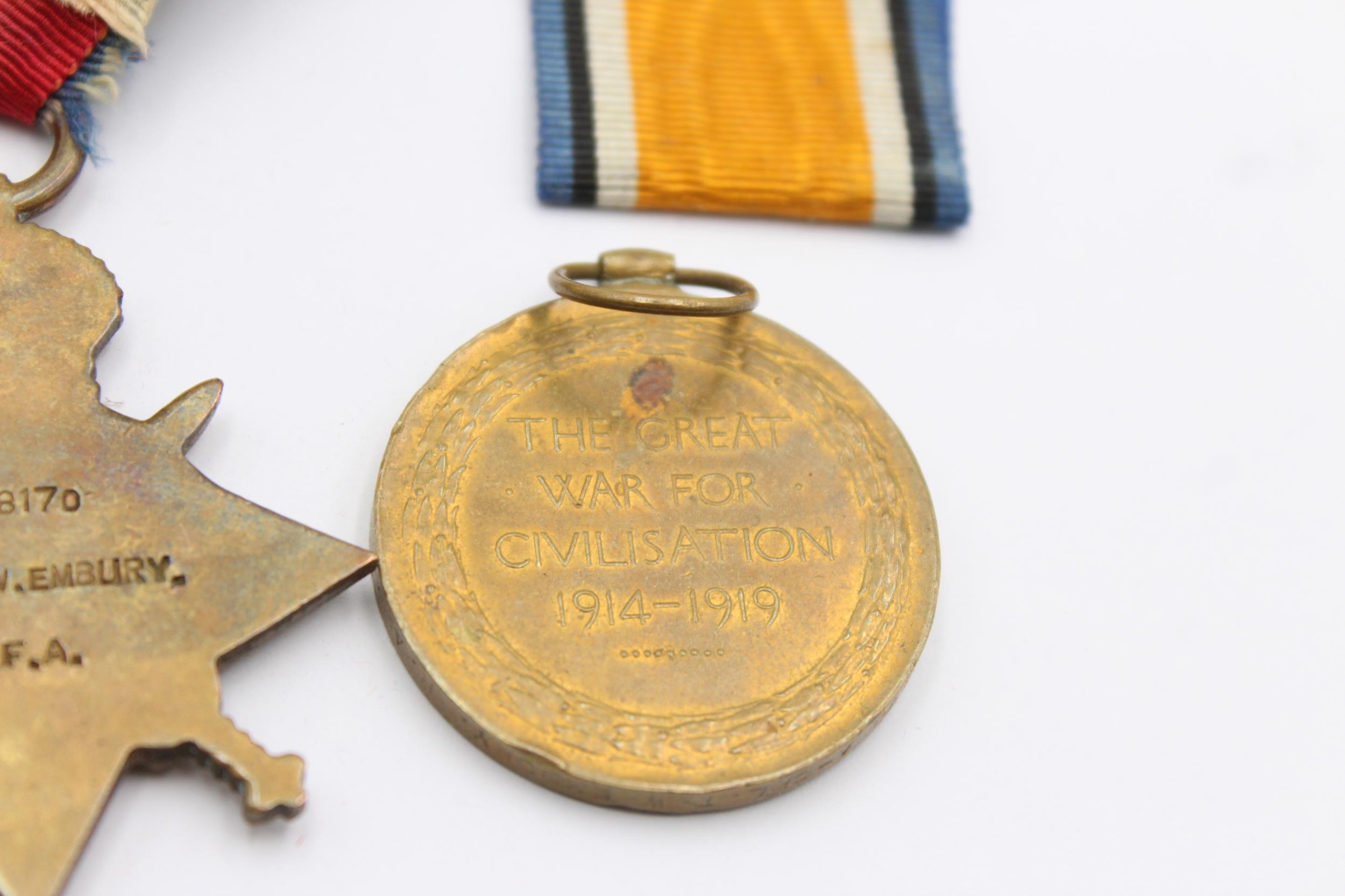 WW1 1914-15 Star Trio Named 48170 Gnr A-Cpl T. W Embury RFA, RA // WW1 1914-15 Star Trio Named 48170 - Image 5 of 7