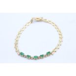 14ct Gold Diamond & Emerald Fancy Link Bracelet (4.2g)