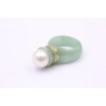 14ct Gold Jade & Cultured Pearl Dress Ring (7.7g) Size L