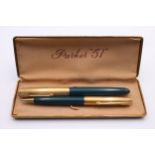 Vintage boxed in original box parker 51 ballpoint pen and matching fountain pen - not tested