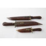3 x Vintage/Antique Carving Knives inc. Carved Wooden casing, India // 3 x Vintage/Antique Carving
