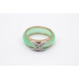 9ct Gold Diamond & Jade Dress Ring (4.1g) Size M