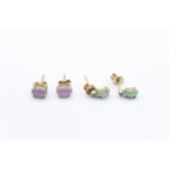 2 X 9ct Gold Vintage Paired Earrings Inc. Jade & Diamond (2.2g)