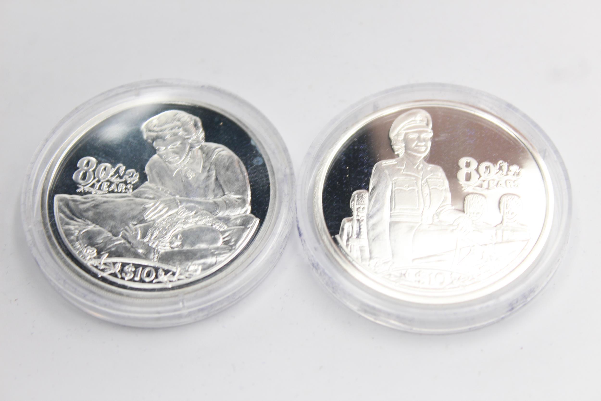 2 x 2006 Queen Elizabeth II 80 YEARS .999 FINE SILVER COINS, Liberia $10 (62g) // All items are - Image 4 of 4