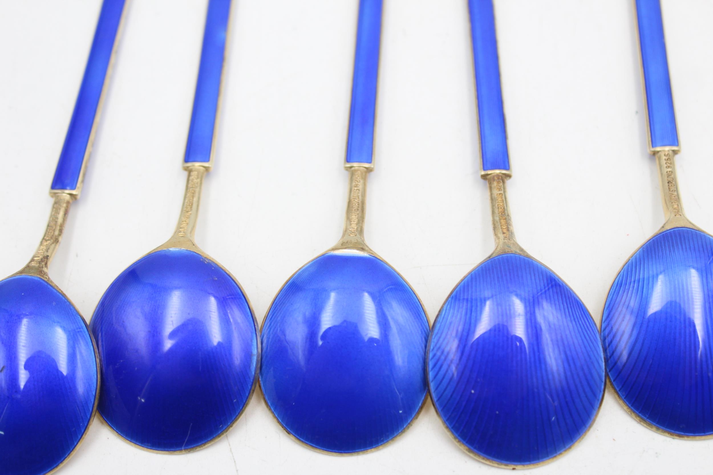 12 x Vintage Stamped .925 Norway STERLING SILVER David Anderson Spoons (278g) // w/ Blue Guilloche - Image 3 of 9