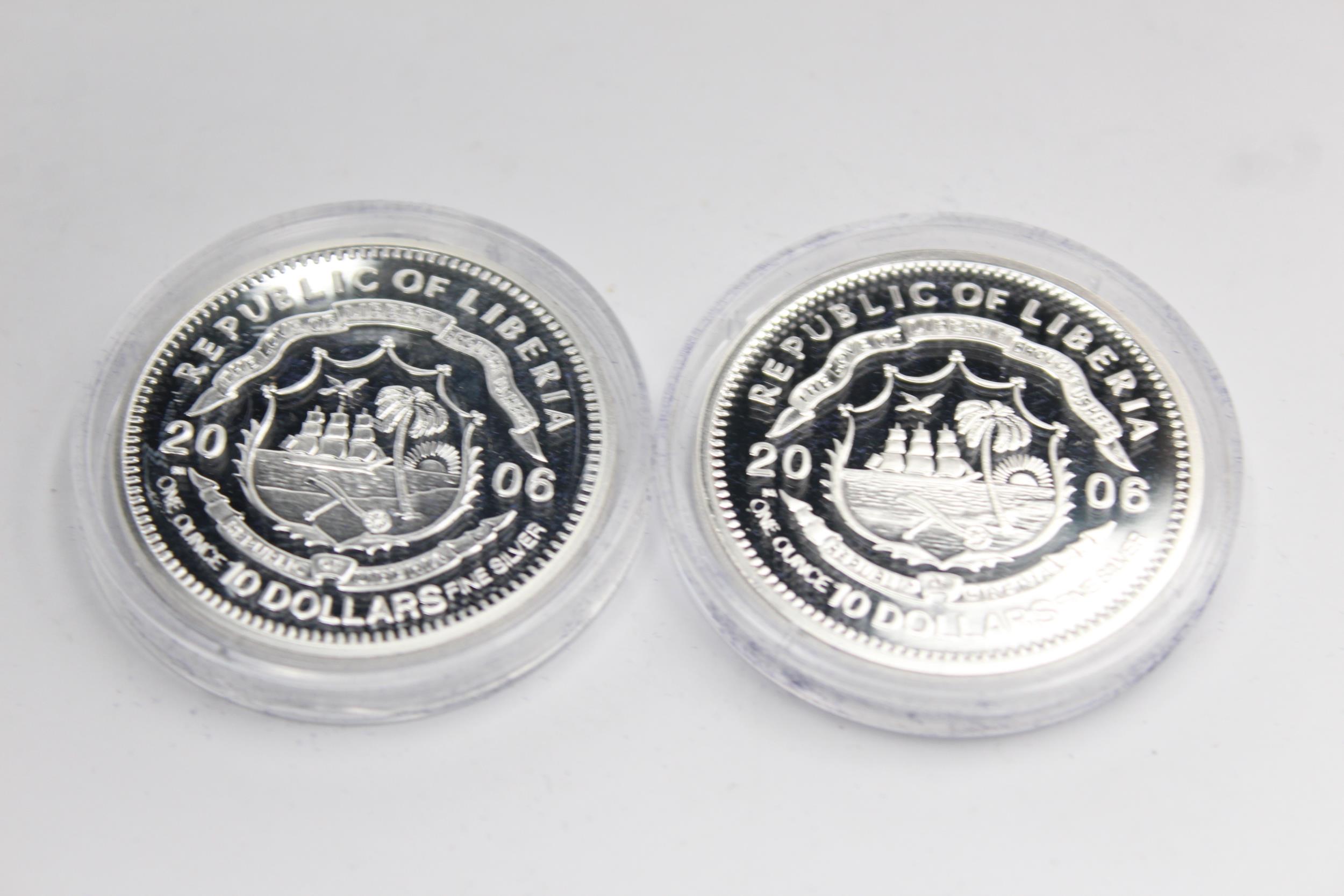 2 x 2006 Queen Elizabeth II 80 YEARS .999 FINE SILVER COINS, Liberia $10 (62g) // All items are