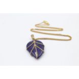 9ct Gold Lapis Lazuli Leaf Shape Pendant Necklace (8.5g)