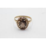 9ct Gold Smoky Quartz Solitaire Ring With Openwork Frame (2.2g) Size S