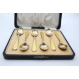 6 x Vintage 1926 Birmingham STERLING SILVER Teaspoons w/ Guilloche Enamel 69g // w/ Yellow Guilloche