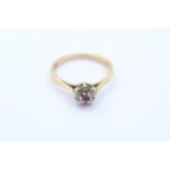 9ct Gold Diamond & Ruby Floral Cluster Ring (1.8g) Size M