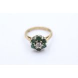 9ct Gold Diamond & Emerald Halo Ring (3.3g) Size L