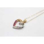 9ct Gold Diamond & Ruby Heart Pendant Necklace (2.3g)