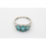 9ct White Gold Apatite Three Stone Ring With Diamond Accents (1.9g) Size L