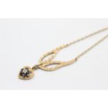 9ct Gold Diamond & Sapphire Heart Pendant Necklace (4.3g)