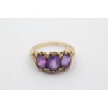 9ct Gold Amethyst Three Stone Ring (3.5g) Size L