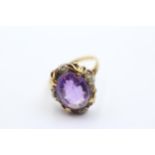 9ct Gold Old Cut Diamond & Amethyst Dress Ring (5.3g) Size O