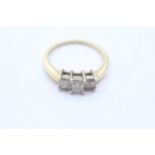 14ct Gold Princess Cut Diamond Three Stone Ring (2.9g) Size Q