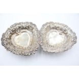 2 x Victorian 1898 Chester STERLING SILVER Heart Shaped Bon Bon Dishes (72g) Maker -George