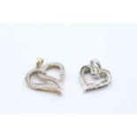 2 x 9ct gold diamond heart pendants (3.5g)