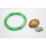 A Jadeite Bangle And Silver Chinese Export Brooch