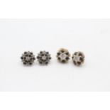 2 x 9ct gold sapphire and diamond cluster stud earrings (5.2g)