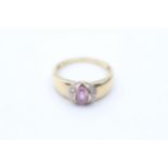 9ct gold diamond and pink sapphire oval dress ring (2.7g) size M
