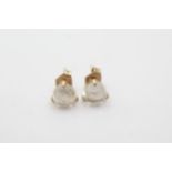 9ct gold paired rock quartz stud earrings (1.1g)