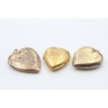 3 x 9ct back & front gold vintage etched heart lockets (13.9g)