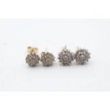 2 x 9ct gold diamond cluster paired earrings (2.5g)