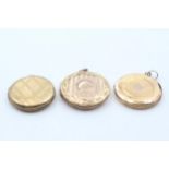 3 x 9ct gold back and front engraved round lockets (16.2g)