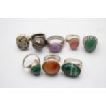 8 X .925 Chunky Gemstone Rings Including Modernist Design