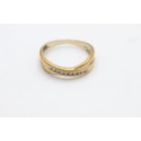 9ct gold vintage diamond inlay crossover ring (2.2g) size Q