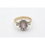 9ct gold clear gemstone and amethyst cluster ring (3g) Size N