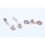 9ct gold paired amethyst drop earrings (1.6g)