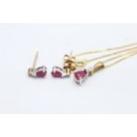 9ct gold diamond and ruby earring and necklace set (2.4g)