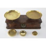 Antique Wooden Balance Scales w/ Brass Weights & Trays // Approximate Dimensions: 42cm(L) x 17.5(