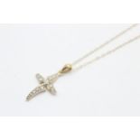 9ct gold vintage diamond cross pendant necklace (1.6g)