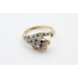 9ct gold vintage diamond & sapphire big cat ring (2.9g) Size P