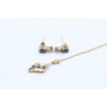9ct gold sapphire and diamond earring and necklace set (2.8g)