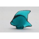 LALIQUE Light Turquoise Fish Ornament // Height - 4.5cm In vintage condition Signs of use & age