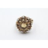 9ct gold citrine & seed pearl dress ring (6.6g) Size L