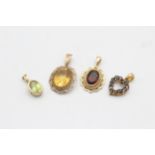 4 x 9ct gold pendants inc. citrine, garnet, peridot, sapphire (3.4g)