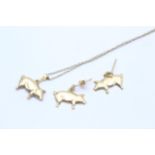 9ct gold pig earring and necklace set (1.7g)