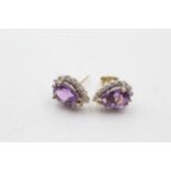 9ct gold diamond & amethyst stud earrings (2.4g)