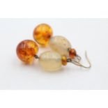 9ct gold hook agate & amber drop earrings (9g)