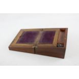 Antique WRITING SLOPE w/ Brass Inlay, Purple Velvet Lining & Travel InkwellApprox Dimensions: (h)